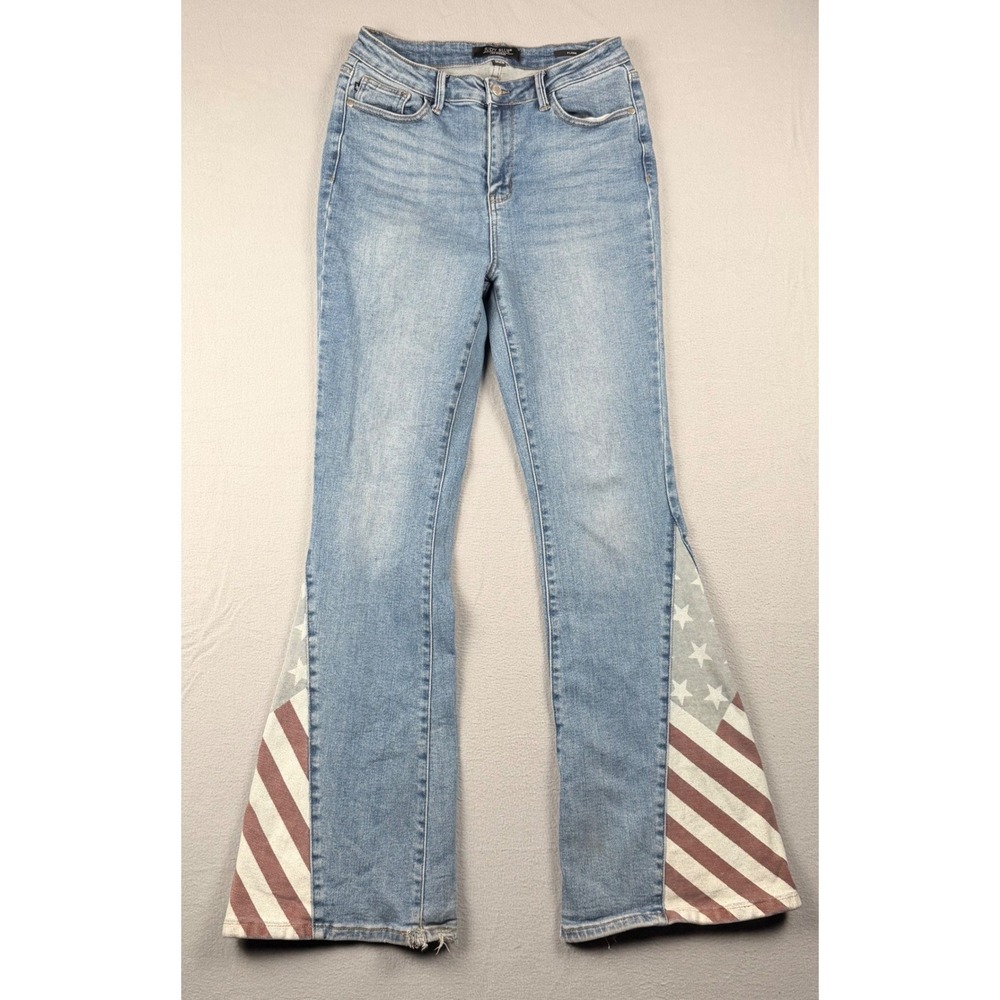 Judy Blue American Flag Flare Jeans 9/29 Light Wash Patriotic Stars Stripes